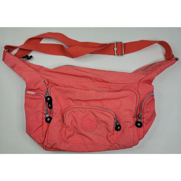 Kipling Salmon Pink Nylon Zipper Crossbody Bag Matching Purse & Marlo Monkey Key - Picture 12 of 16